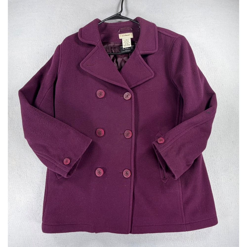 L.L.Bean Women's 14 Reg Purple Lambswool Peacoat Bellandi Double Breasted Coat